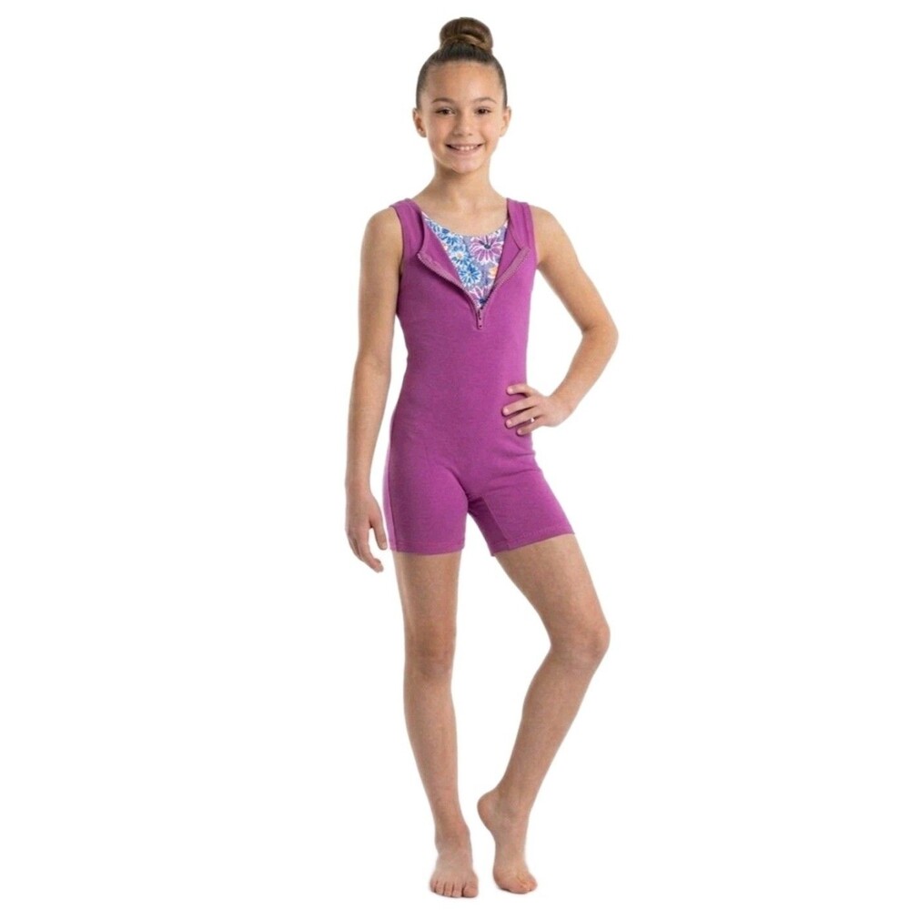 Gilda Marx Y2K Cotton 1/4 Zip Peekaboo Bra Tank Biketard Singlet Mauve Kids 8/10